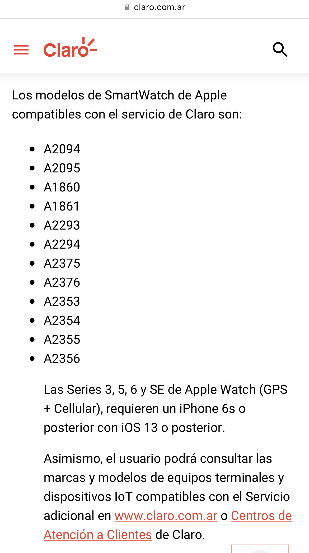 Claro argentina top apple watch
